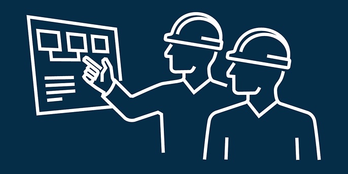 Icon Figuren mit Helm und Schalttafel