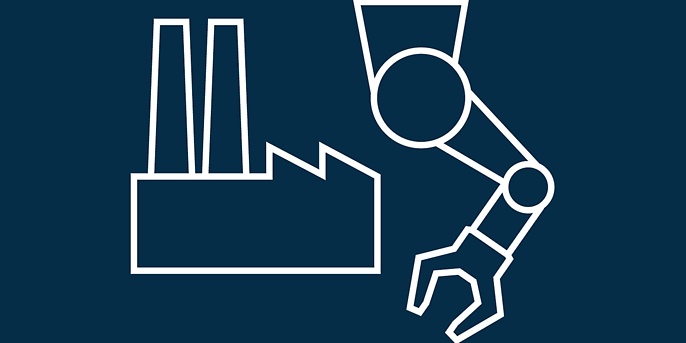 Icon Maschinenarm und Fabrik