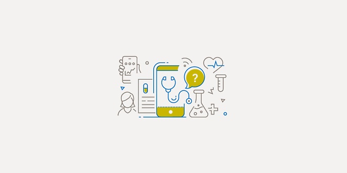 Illustration smartphone connected with prescription, stethoscope and ECG