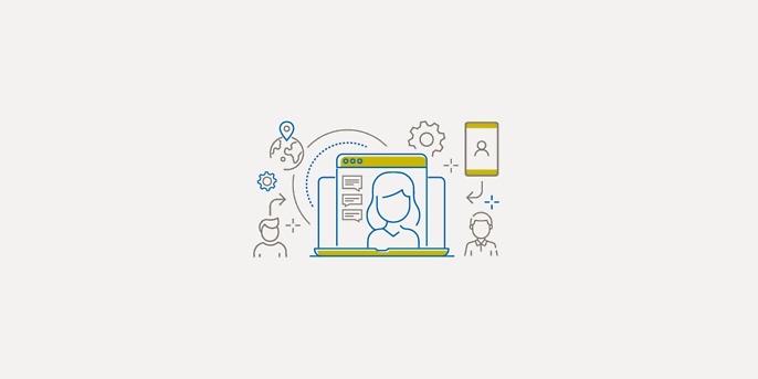 Illustration notebook connected with figures and mobile devices