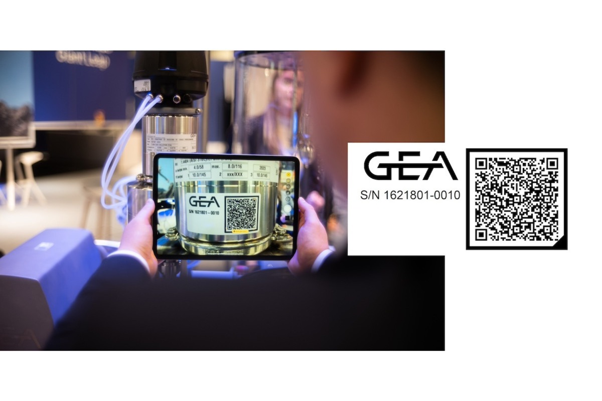 QR code on GEA machines that provides access to the digital nameplate