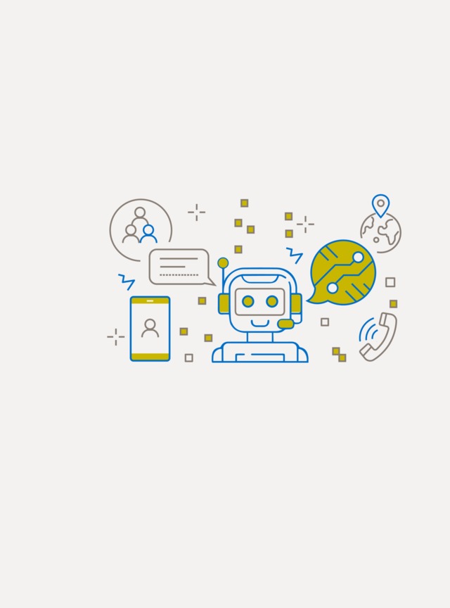 illustration mit einem roboter der mit menschen telefoniert