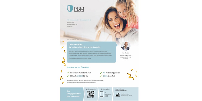Screenshot personalisierte Kommunikation mit PBM