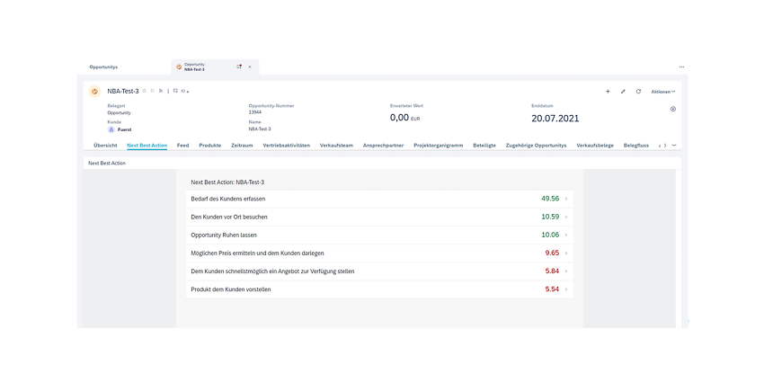 Screenshot from the Next Best Action application interface