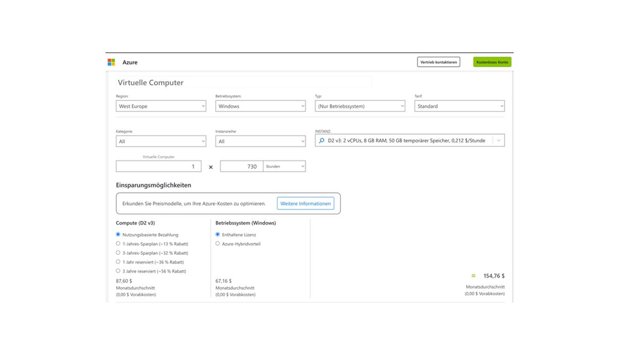 Quelle: Microsoft Azure Preisrechner