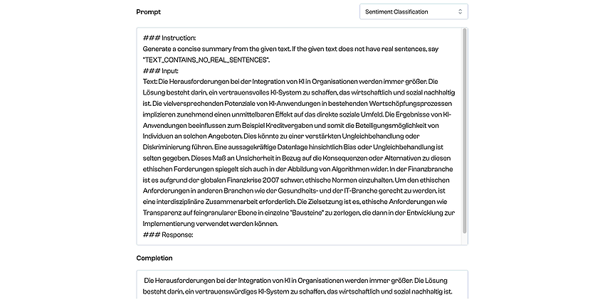 Abbildung 1: Maschinelle Zusammenfassung ohne Vorgaben