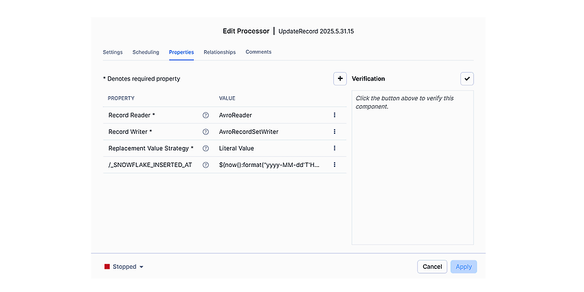 Processor UpdateRecord