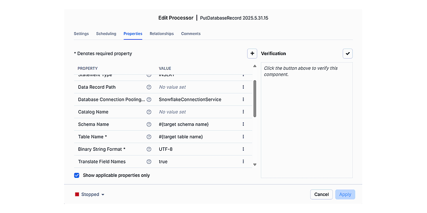 Processor PutDatabaseRecord