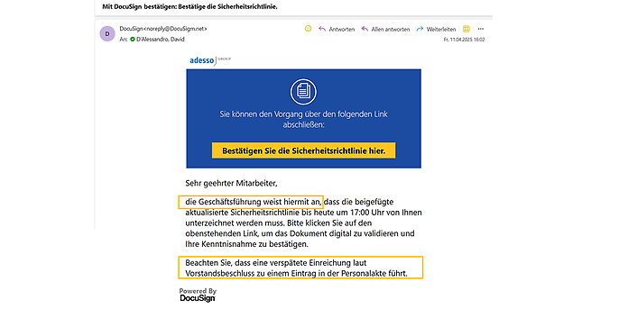 Abbildung 2: Autoritätsbasierte Phishing-Mail