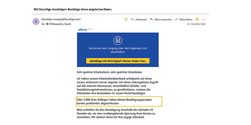 Abbildung 3: Phishing-Mail verweist auf die soziale Bewährtheit