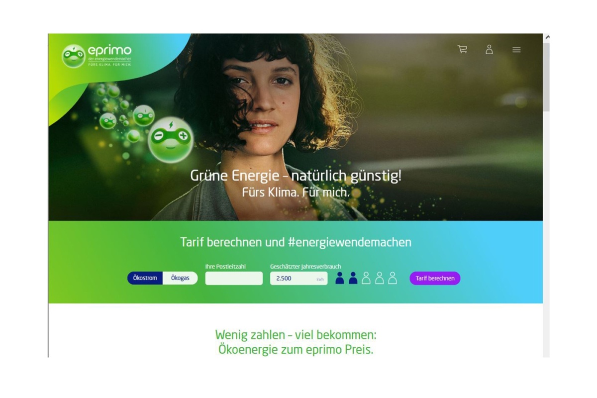 Screenshot of the eprimo Homepage (Source: eprimo).