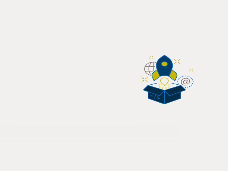 Illustration Rakete kommt aus einer Box