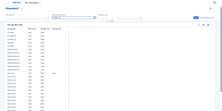 Übersicht und Suche der Lagerplätze