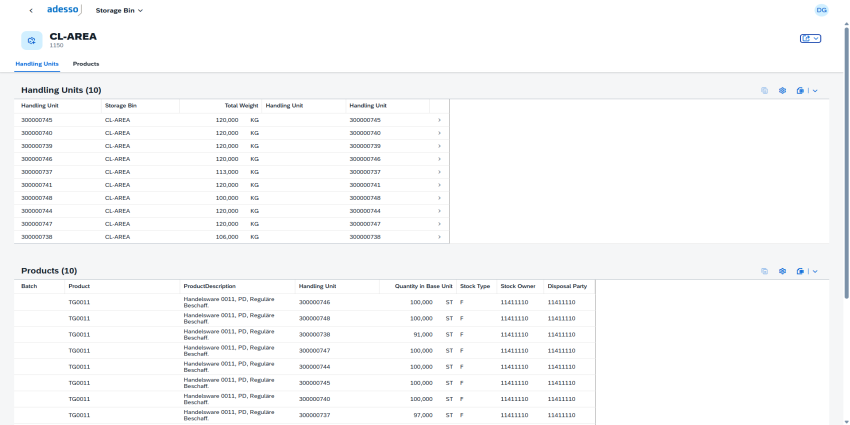 Detailansicht der Handling Units und Produkte auf einem Platz