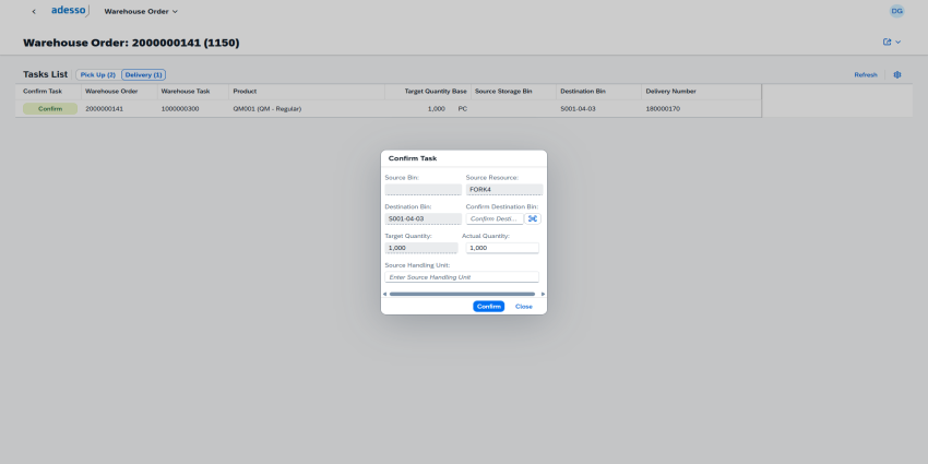 Einlagerung mit Bestätigungsfenster