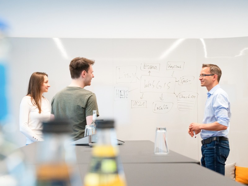 Employees talking with each other