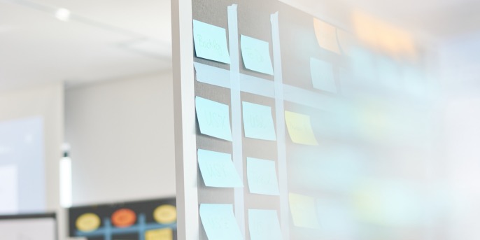 blackboard with sticky notes