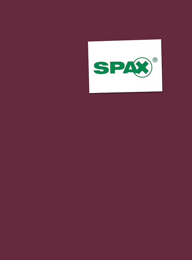 Spax Logo mit dunkelrotem Hintergrund