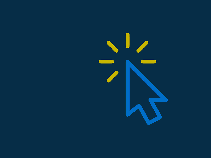 Illustration: Mauspfeil mit Klicksymbol auf blauem Hintergrund