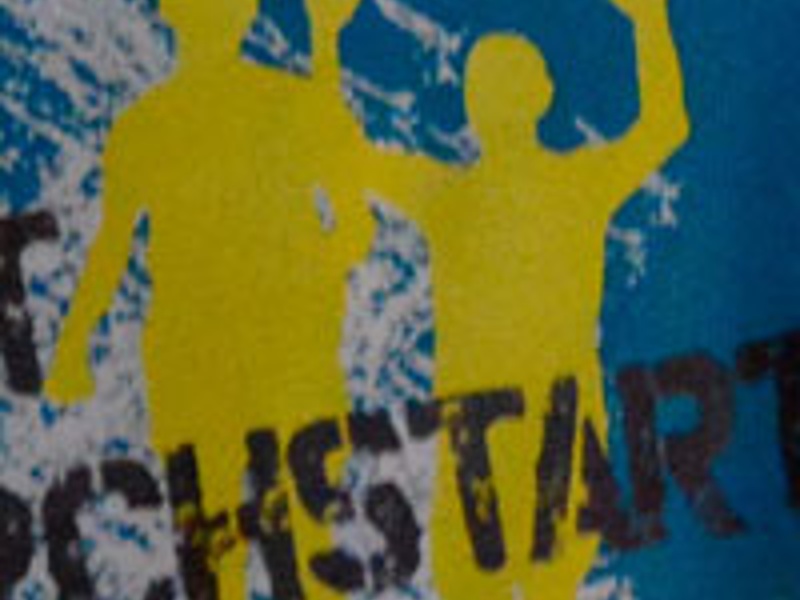 Yellow silhouette of runners
